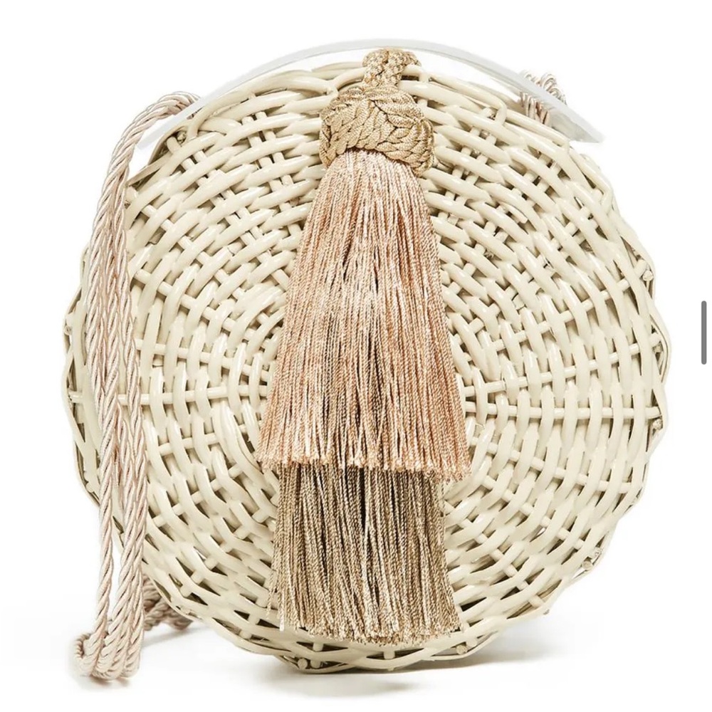 Woven Round Tassel Crossbody Bag - Cream